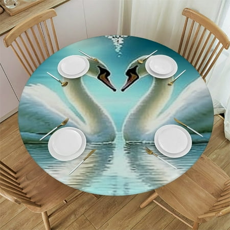 

Patifu Swans Heart-Shaped Frame Romanticism Round Tablecloth Stain-Resistant Washable for Indoor Outdoor Restaurants Weddings Parties Home Kitchen Holiday Dinner Tablecloth 42 -46