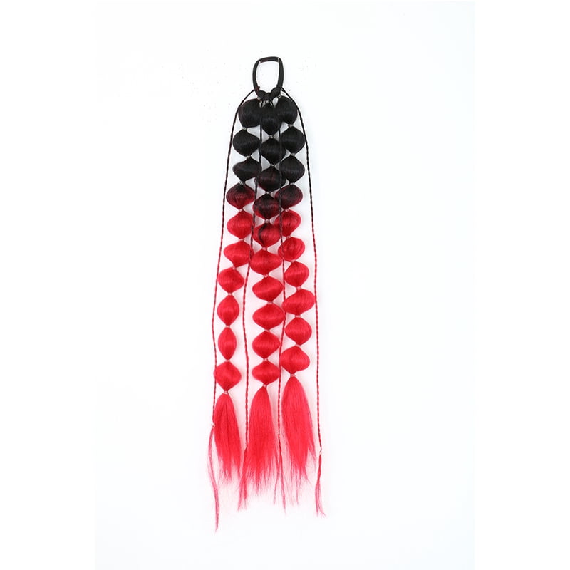 Synthetic 1Pcs Ponytail Extension Corlorful Bubble Braid Long Lantern Hairpieces Braided Ponytail with Hair Tie Straight Hairpie