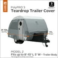 thumbnail image 4 of Classic Accessories OverDrive PolyPRO™ 3 Deluxe Teardrop Trailer Cover, Fits 8' - 10' Trailers - Max Weather Protection RV Cover, Grey/Snow White, 4 of 11