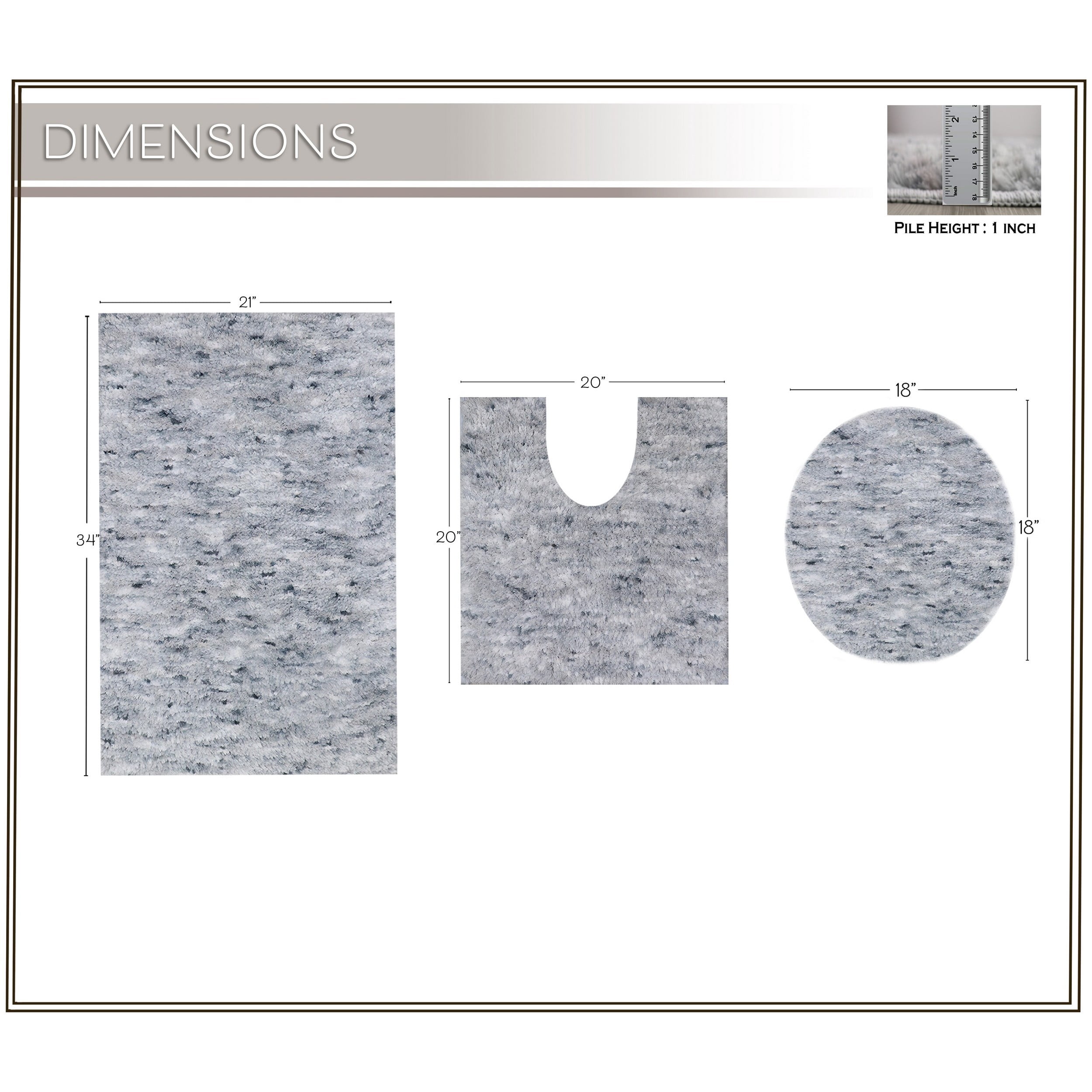 Home Weavers Essential 3-Piece Bathroom Rug Set, Plush Microfiber Bath Mat, U-Shaped Contour Rug and Toilet Lid Cover, Ultra Absorbent, Quick-Dry, Non-Slip Bathroom Mats, Machine Washable, Grey