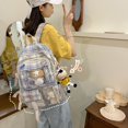 thumbnail image 2 of Cute Canvas Multi Pockets Backpack Large Capacity Plaid School Bag (Purple), 2 of 9