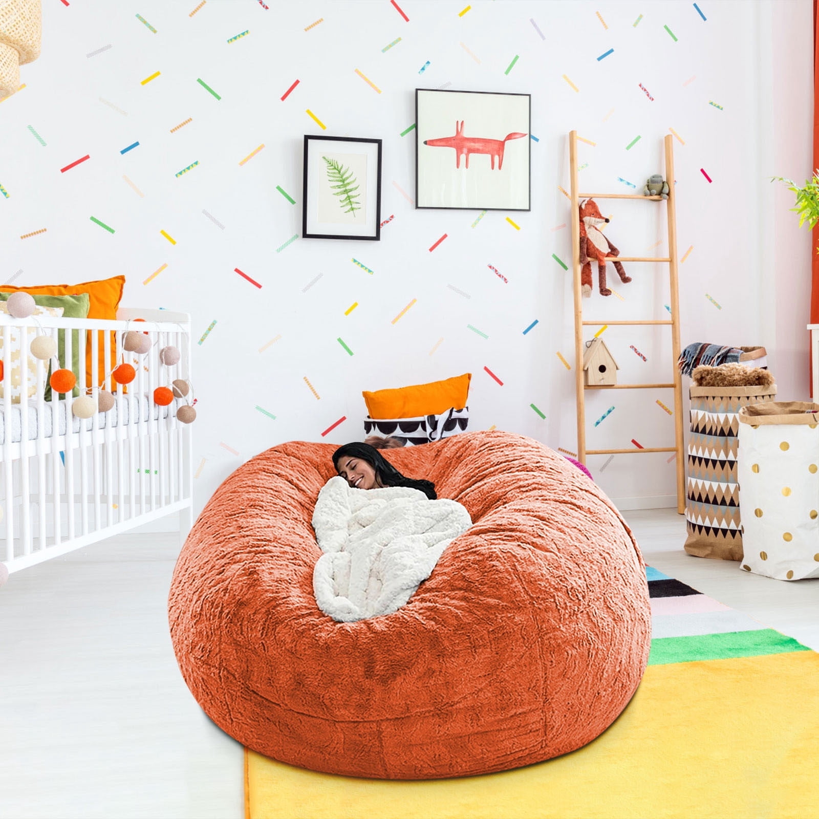 Lilixerw Giant Fur Bean Bag Chair Cover for Adults,Living Room Furniture Big Round Soft Fluffy Fur Beanbag Lazy Sofa Bed Cover Decoration,70.8 x 35.4 inch