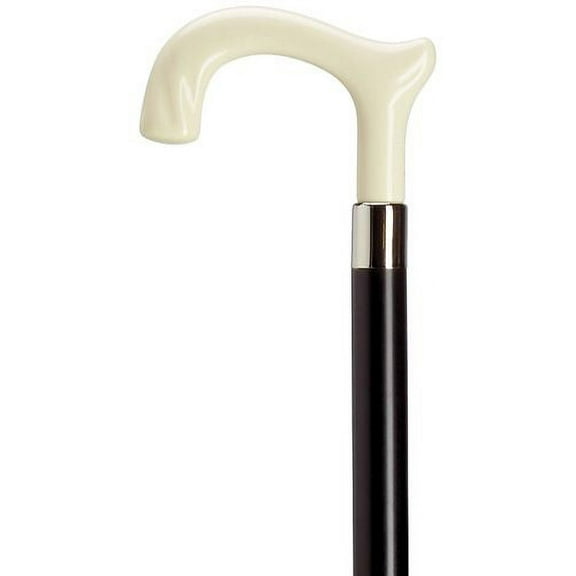 Walking Cane Ladies Derby Cane Black Maple Shaft, Ivory Color Handle