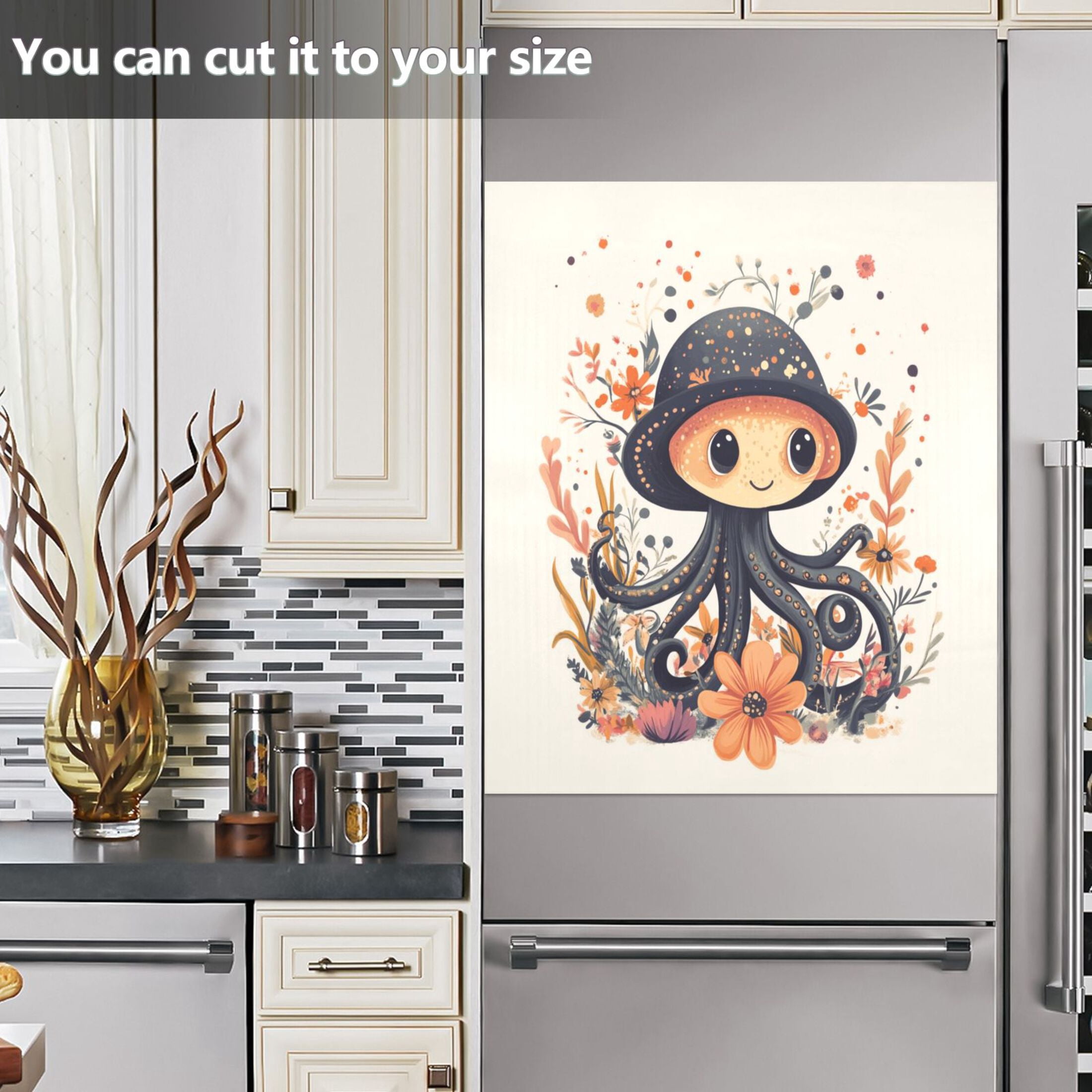 Dishwasher Magnetic Sticker 23x26 Inch Refrigerator Magnetic Sticker Washing Machine Magnetic Sticker Kitchen Panel Magnetic Sticker Home Decor Super Cute Black Octopus
