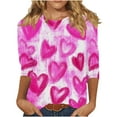 thumbnail image 3 of Feancey Valentines Day 3/4 Sleeve T-Shirts for Women Heart Print Cute Tops Loose Fit Casual Round Neck Blouse Trendy Going Out Tees Pink L, 3 of 7