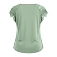 thumbnail image 7 of Women Tshirt Lace Sleeve Hollow Short Sleeve Round Neck Loose T Shirt Tops for Women Light Green L, 7 of 7