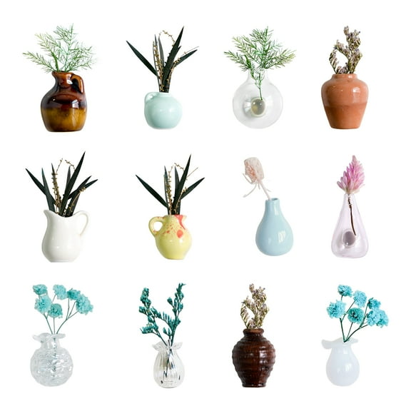 Shoreew Mini Ceramic Vase Refrigerator Magnet Home Office Kitchen Locker Fridge 3D Miniature Glass Flower Vase Magnetic Decoration Ornament