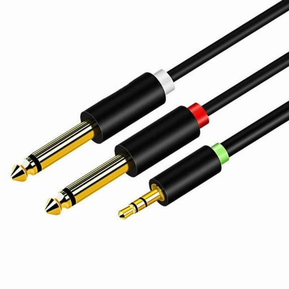 1/8 to 1/4 Stereo Cable 3.5mm to Dual 6.35mm Gold Plated Audio Cable for Noise Reduction and Interference Resistance