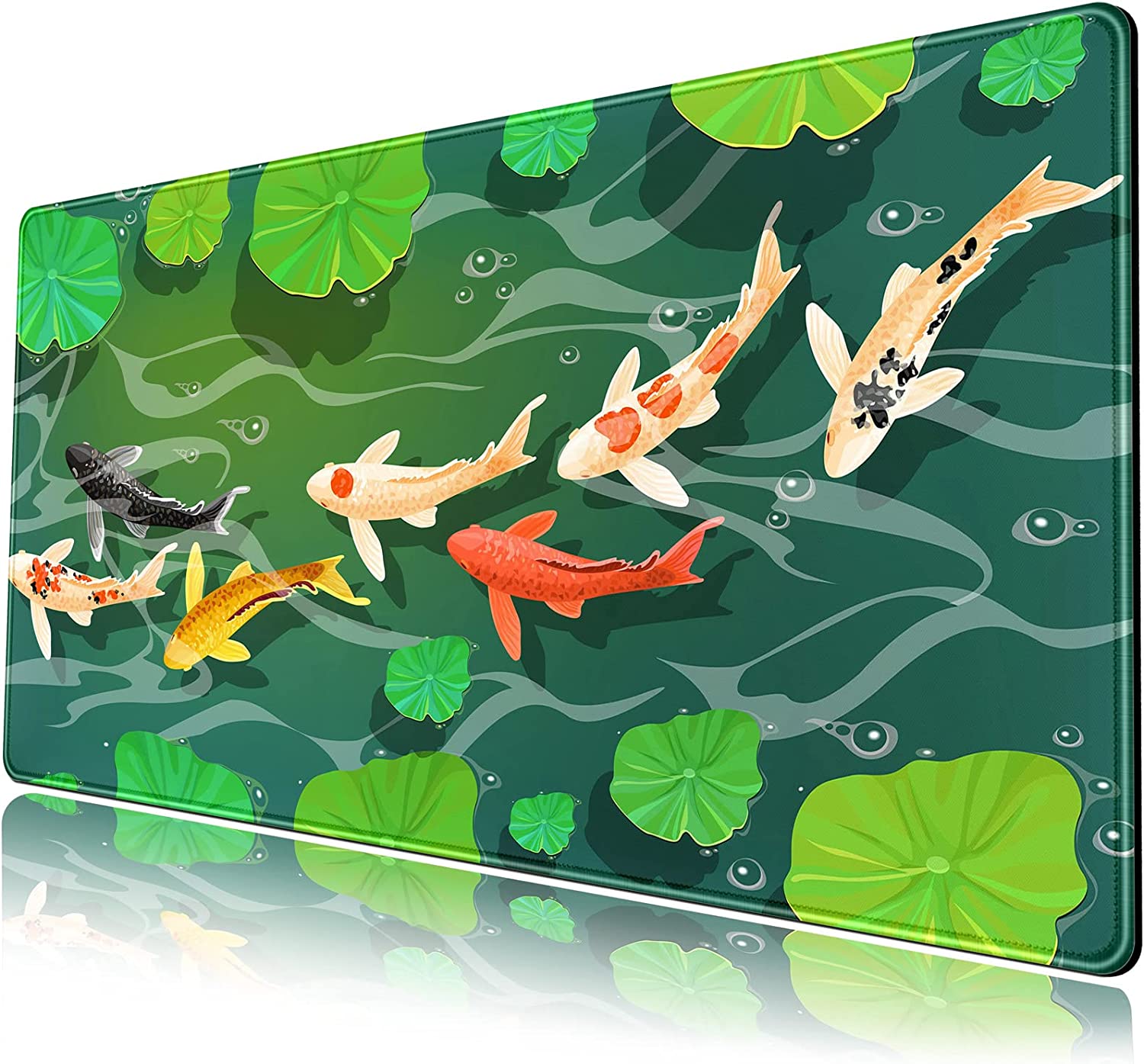 Cute Koi Fishes Desk Mat Large Gaming Mouse Pad XL Extended Full Desk Mousepad Green Laptop