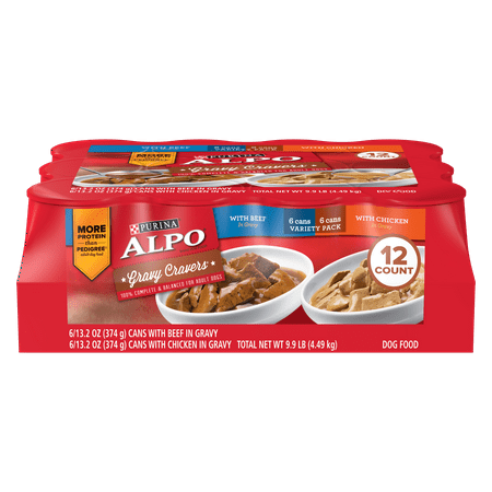 Purina ALPO Gravy Wet Dog Food Variety Pack, Gravy Cravers With Beef & With Chicken - (12) 13.2 oz.