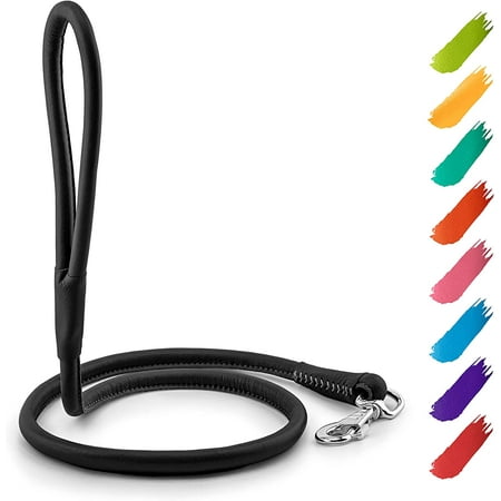 Glamour Rolled Leather Dog Leash for Small Medium and Large Dogs | Heavy Duty Strong Leather Puppy Leash for Outdoor Walking Running Training | Strong Dog Leashes for Large Breed Dogs - Black