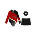 thumbnail image 6 of Doomiva Kids Girls Gymnastic Leotard Dance Biketard Unitard Bodysuit with Tumbling Athletic Shorts Scrunchies Set Red&Black 8, 6 of 7