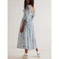 thumbnail image 3 of ZAXARRA Robe Florale Femme Ligne A Volants Col Carré Manches 3/4 Robe Longue de Soirée pour Plage Cocktail Boîte de Nuit Mode Urbaine, 3 of 7