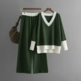 thumbnail image 2 of Womens Sweaters, Winter Sweaters for Women, Two Piece Set with V Neck Pullover, Contrast Color Wide Leg Pants for Casual Wear, 2 of 4