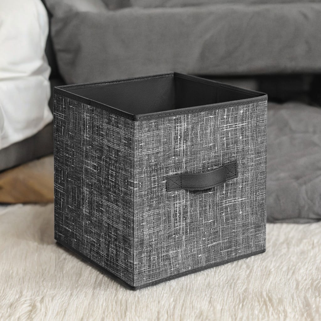 11" Cube Storage Bin 6 Foldable Fabric Cube Organizer Bin with Double Handles Storage Box for Living Room Bedroom Office Black
