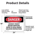 thumbnail image 2 of (2 Pack) Lockout Tagout Before Servicing Refer To OSHA Danger Sign 24 Inch X 18 Inch Plastic Sign, Weather Resistant, UV Protected for Workplace, Business, and Construction Site, Made, 2 of 8