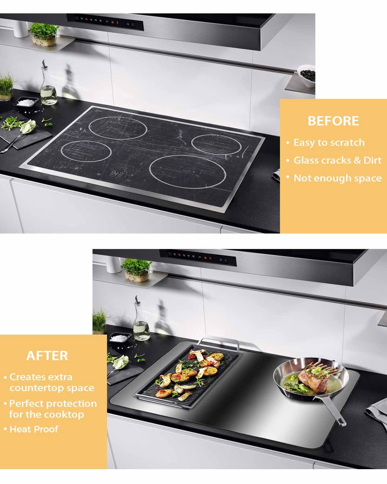nqOlkjepod Large Induction Cooktop Protector Mat 24"x21", Gray Black Stove Top Covers for Electric Stove, Modern Gradient Geometric Decorative Stove Burner Cover Mats, Glass Top Stove Cover