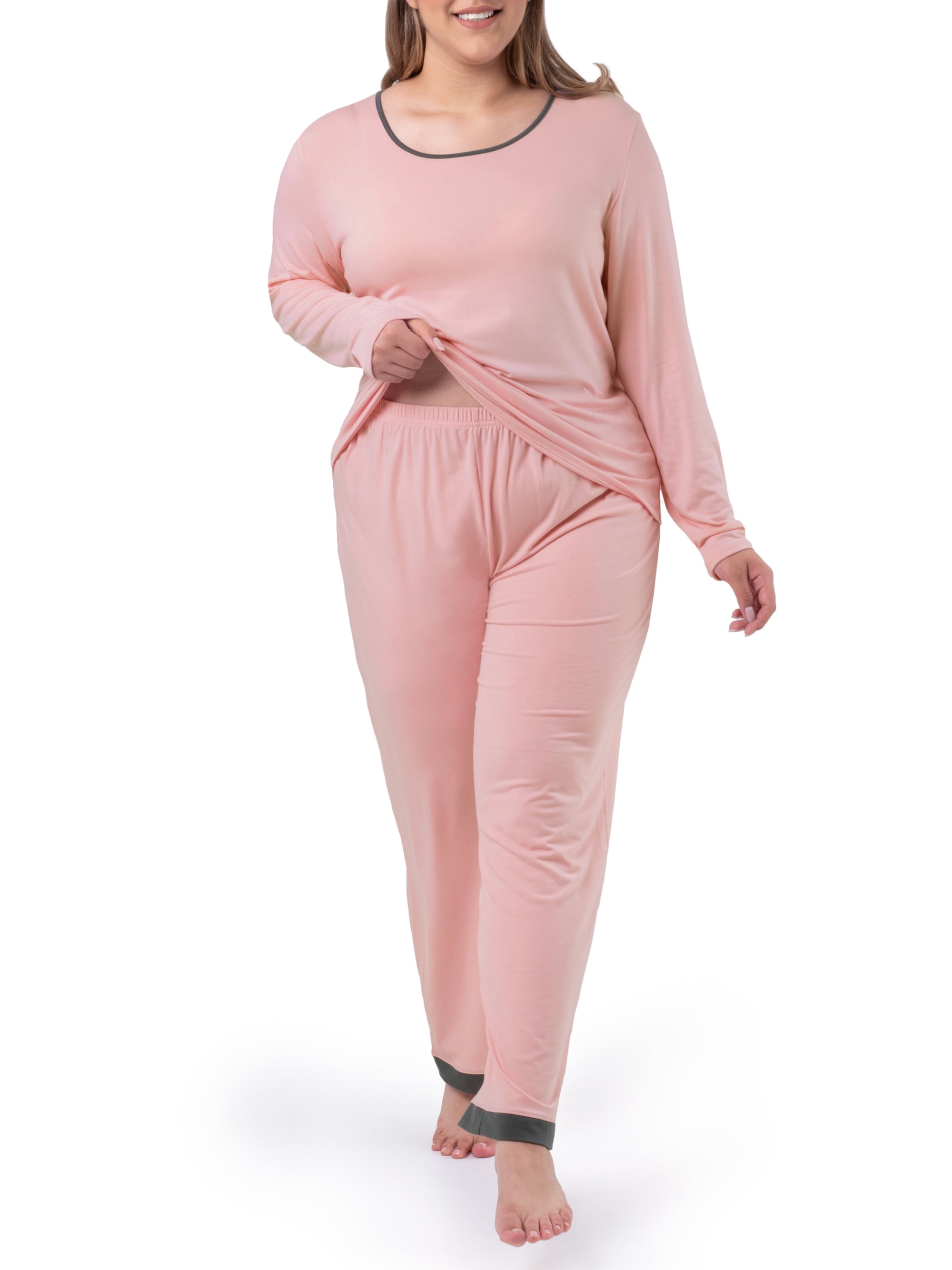 Fruit of the Loom Women's Sleep Soft & Breathable Long Sleeve Top & Pant Set, Sizes S-4X