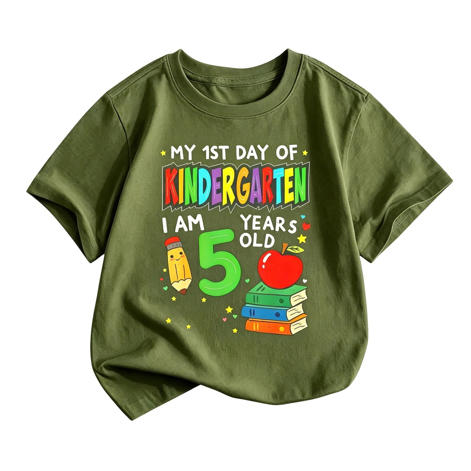 WOYY Boys Back To School Tshirt Graphic Tee Short Sleeve Crew Neck T-Shirt Top Army Green Sizes 2-13