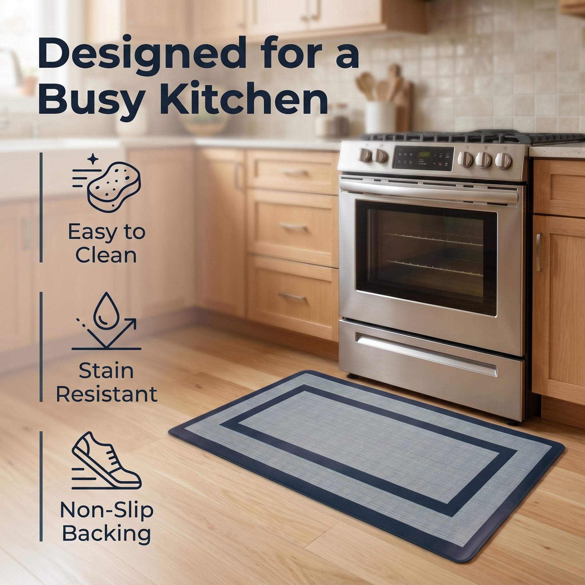 Unique Bargains Geometric Anti Waterproof Oil Resistant Non Slip Floor Rug Blue 30" x 18"