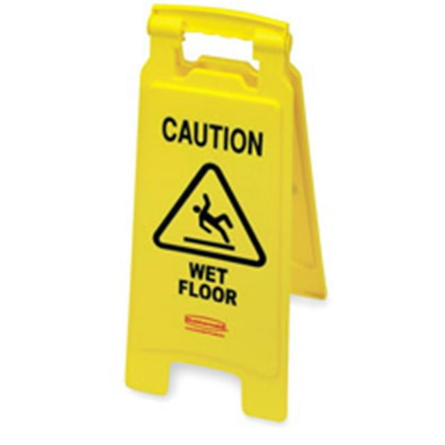 Rubbermaid Commercial Products Wet Floor Sign- in.Cautionin.- 11in.x25in.- Open- Yellow