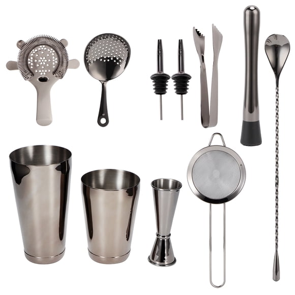 Juego de 11 cocteleras de acero inoxidable para barman, colador de cócteles, utensilios de bar para fiestas en casa, color negro rutenio.