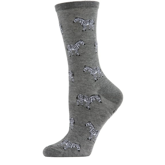 MeMoi Zebras Bamboo Blend Crew Socks - Womens - Female (9-11, Medium Gray Heather)