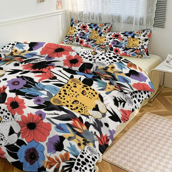 Duvet Cover Queen Size Leopard Print 3 Pcs Duvet Cover Set Bedding Sets Queen Soft Breathable
