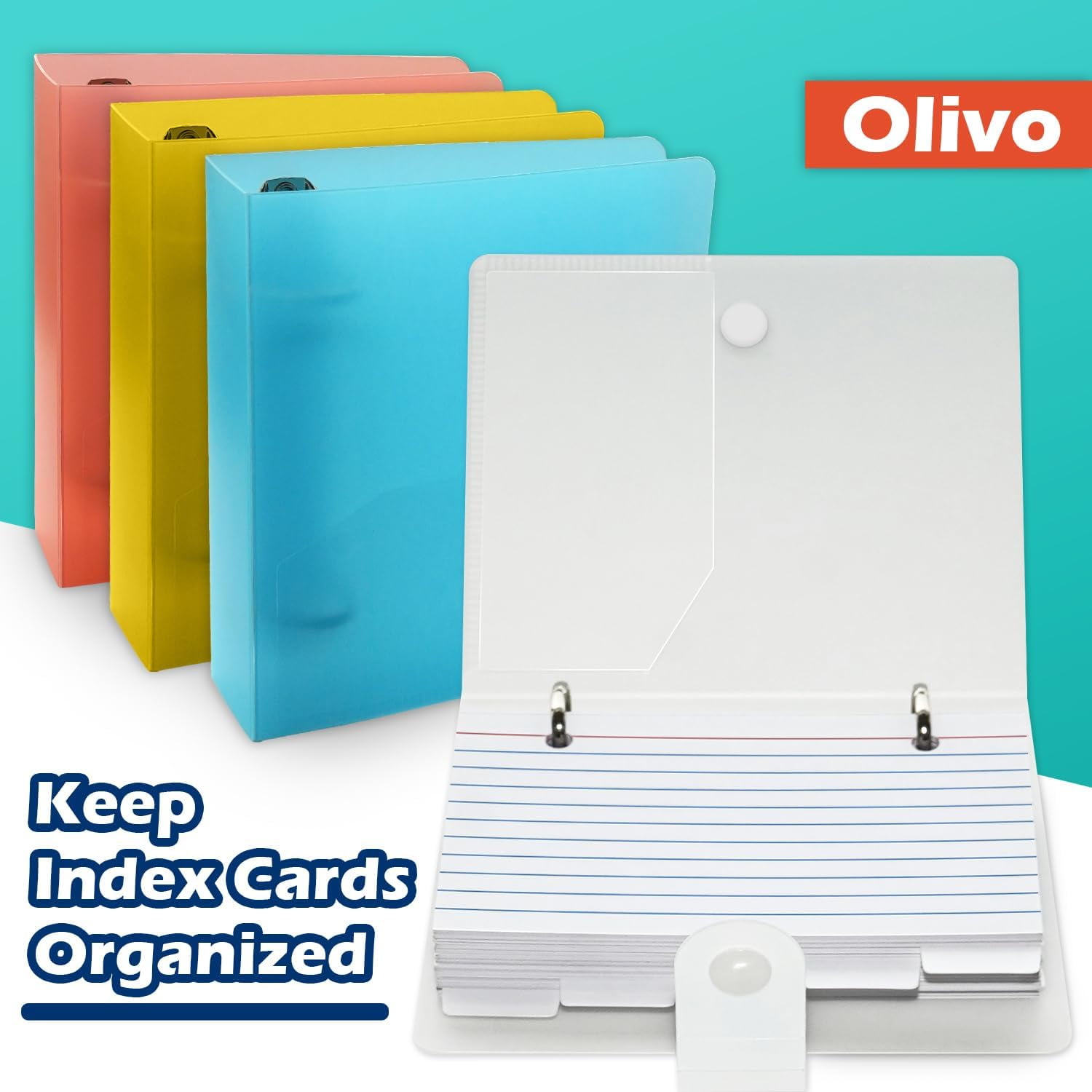 3 Pack 3x5 Lined Index Cards with Ring Binder Holder and Dividers, 100 Ruled Cards