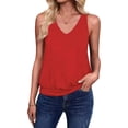 thumbnail image 2 of Womens Tank Casual V Neck Summer Spring Beach Vacation Tank Loose Fit Cute Fashion Sleeveless Tops Coral Color XXL, 2 of 7