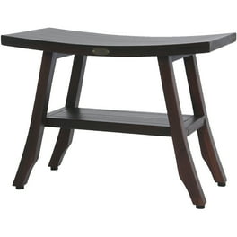 Contemporary Teak Shower Bench with Shelf in Brown Finish Contemporary Teak Shower Bench with Shelf in Brown Finish