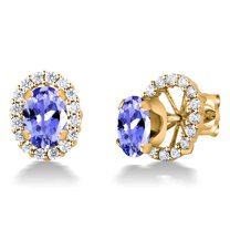 Gem Stone King 18K Yellow Gold Plated Silver Oval Blue Tanzanite Removable Jacket Stud Earrings for Women