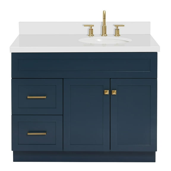 Ariel Hamlet 43 In. Right Offset Oval Sink Vanity With White Quartz Countertop In Midnight Blue