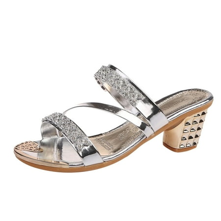 

Qufokar Wide Calf Boots for Women Knee High S Womens Sandals Fashion Summer Women Sandals Fish Mouth Shiny Rhinestone Strap Middle Heel Style