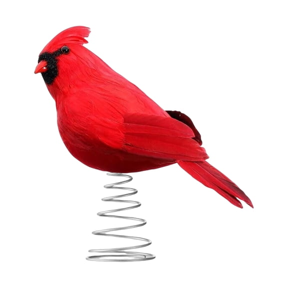 Christmas Tree Topper, Red Cardinal Bird Style 3.9 inch Realistic Feather Ornament, 1 Pack Spring Mount Xmas Holiday Decoration, For Indoor Christmas Tree Winter Party Festive Home Decor