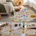thumbnail image 5 of Round Area Rug 6 Ft, Sunflower Vintage Washable Non-Slip Circle Carpet for Living Room/Bedroom, Yellow Floral Summer Botanical Retro Art Low-Profile Indoor Mats Collection Rugs for Residential, 5 of 7