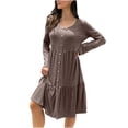thumbnail image 1 of Pompotops Robe Décontractée Mode Femme Col Rond Ample Couleur Unie Sexy Manches Longues Boutonnée, 1 of 6