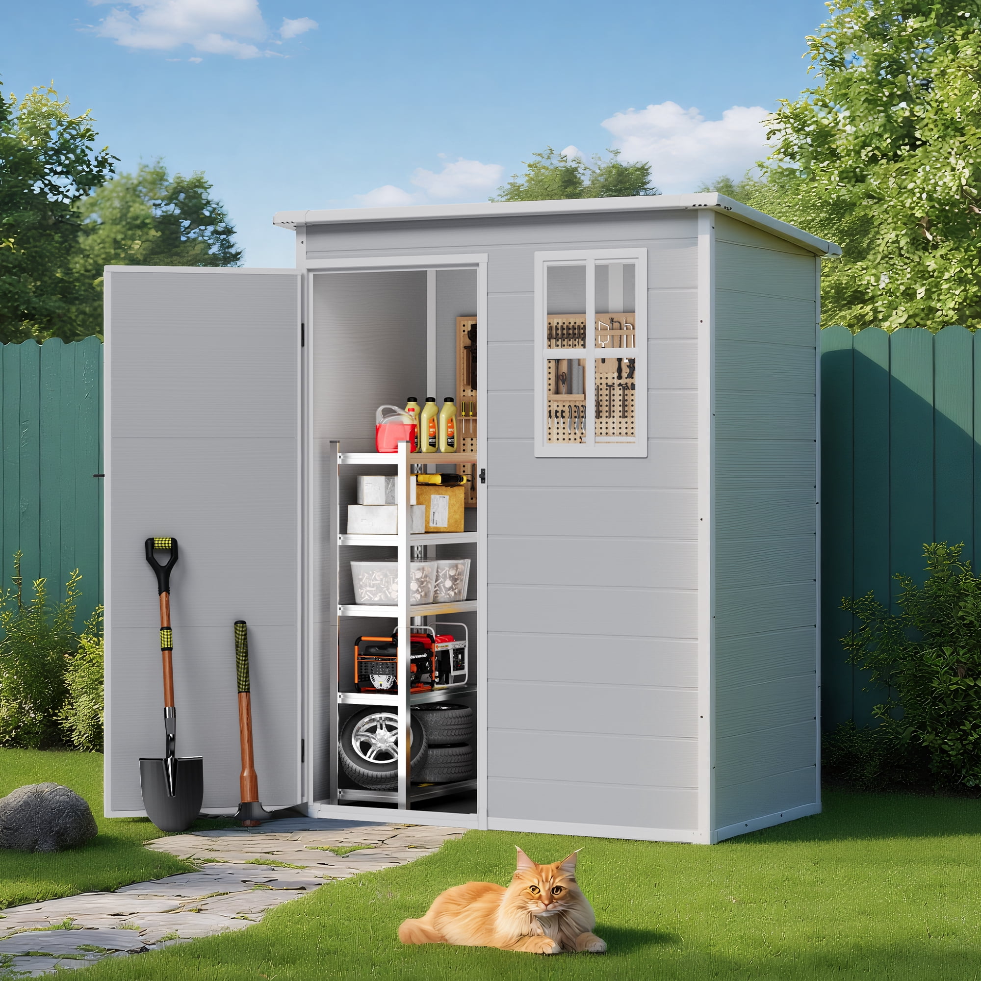 Asofer 5x3 FT Resin Outdoor Storage Shed, All-Weather Waterproof Utility Shed with Lockable Door, Lightweight Resin Tool Shed for Backyard Patio Garden Lawn, Gray
