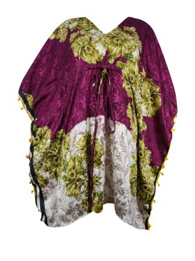 Mogul Boho Summer Fashion Sari Kaftan Dresses Pink Floral Printed Caftan Beachwear Bikini Cover Up Caftan XL