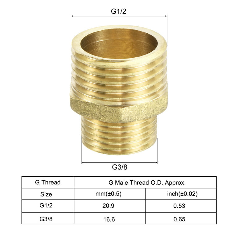 Uxcell G1/2 x G3/8 Male Thread Brass Hex Reducer Pipe Fitting