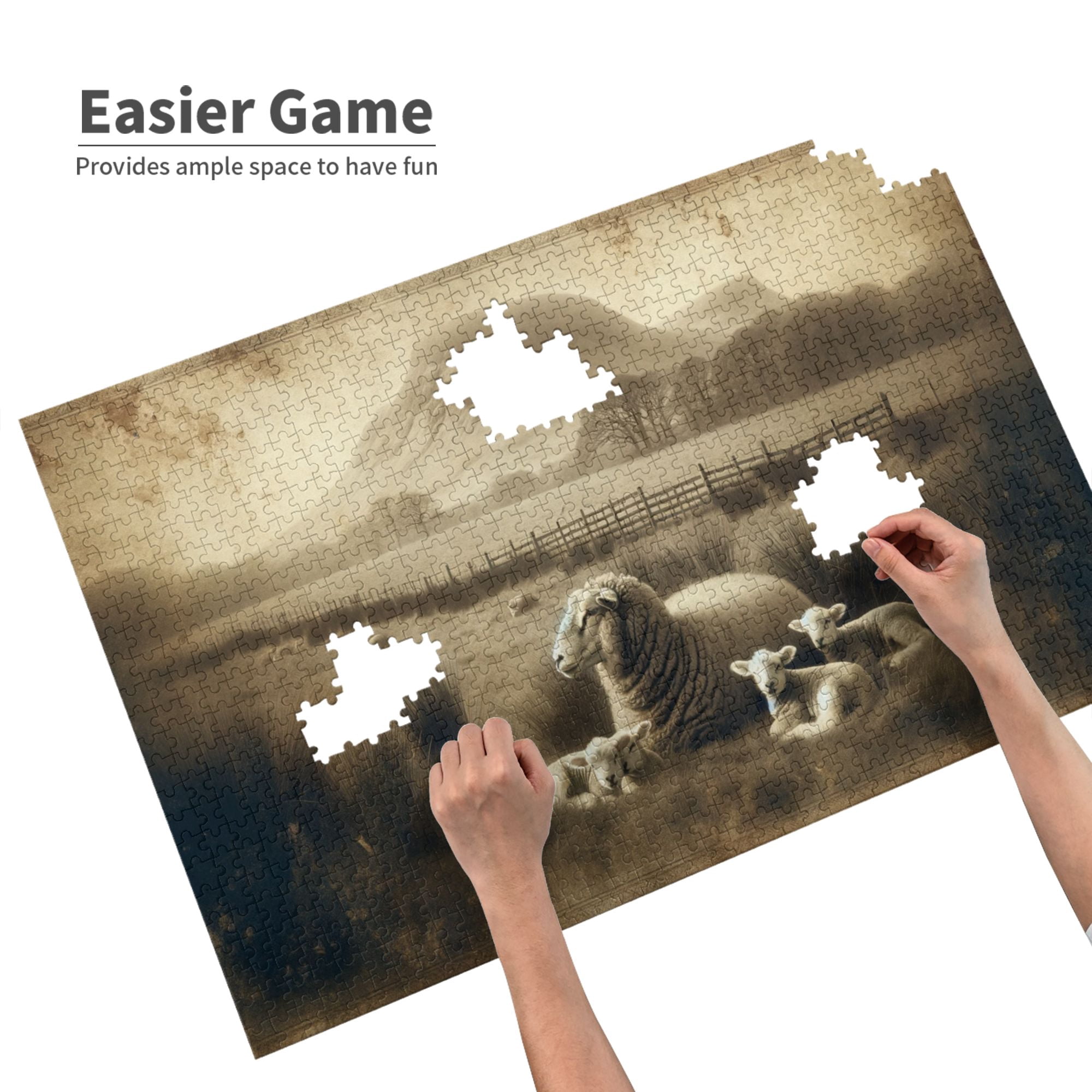 1000 PCS Rustic Serenity Sheep - 1000 Piece Animal Jigsaw Puzzles,Vintage Style Animal Wooden Puzzle As Home Wall Decor,Ideal For Relaxation And Family Fun,Adults Puzzle