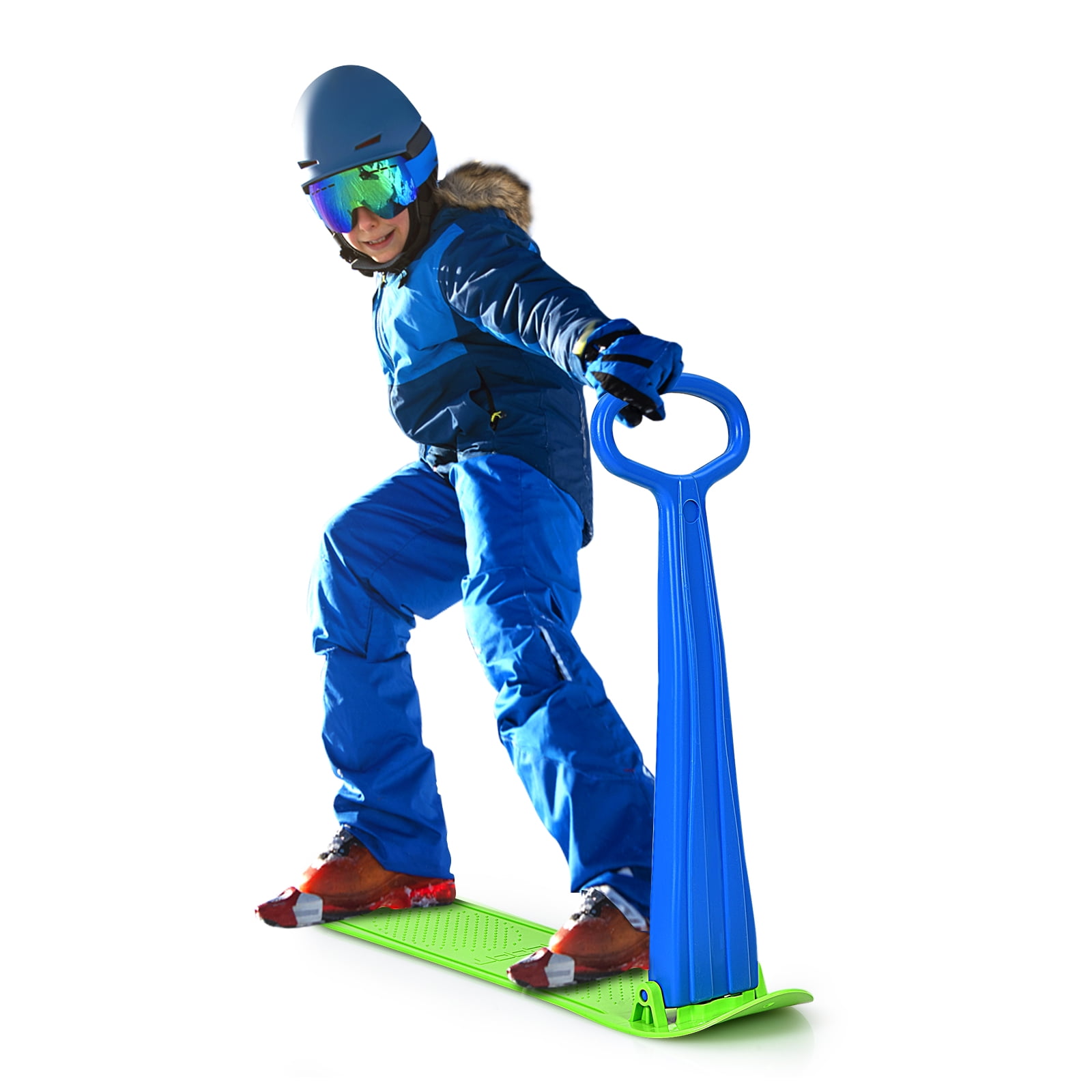 Color : Blue Fold-up Snowboard with Grip High Handlebar Snow Scooter for Use On Snow Grass Sand Downhill Sliding Ski Skooter for Kids and Adults