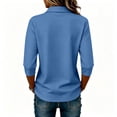 thumbnail image 4 of WULMLEO Women's 3/4 Sleeve Polo Shirts - Classic Collar with Button Placket, Casual Loose Fit Top for Everyday & Work Wear Blue 3XL, 4 of 5