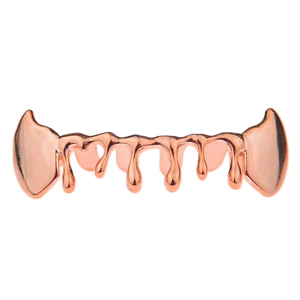 14k Rose Gold Plated Drip Fang Grillz Dripping Bottom Vampire Teeth
