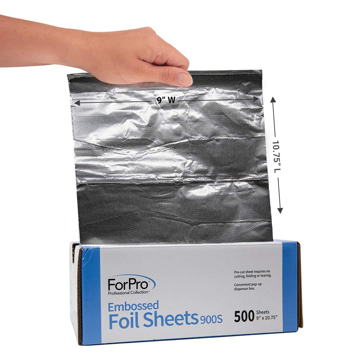 Embossed Foil Sheets 900S, Aluminum Foil, PopUp Dispenser for Hair Color Application and Highlighting, Food Safe, 9” W x 10.75” L, 500 Count