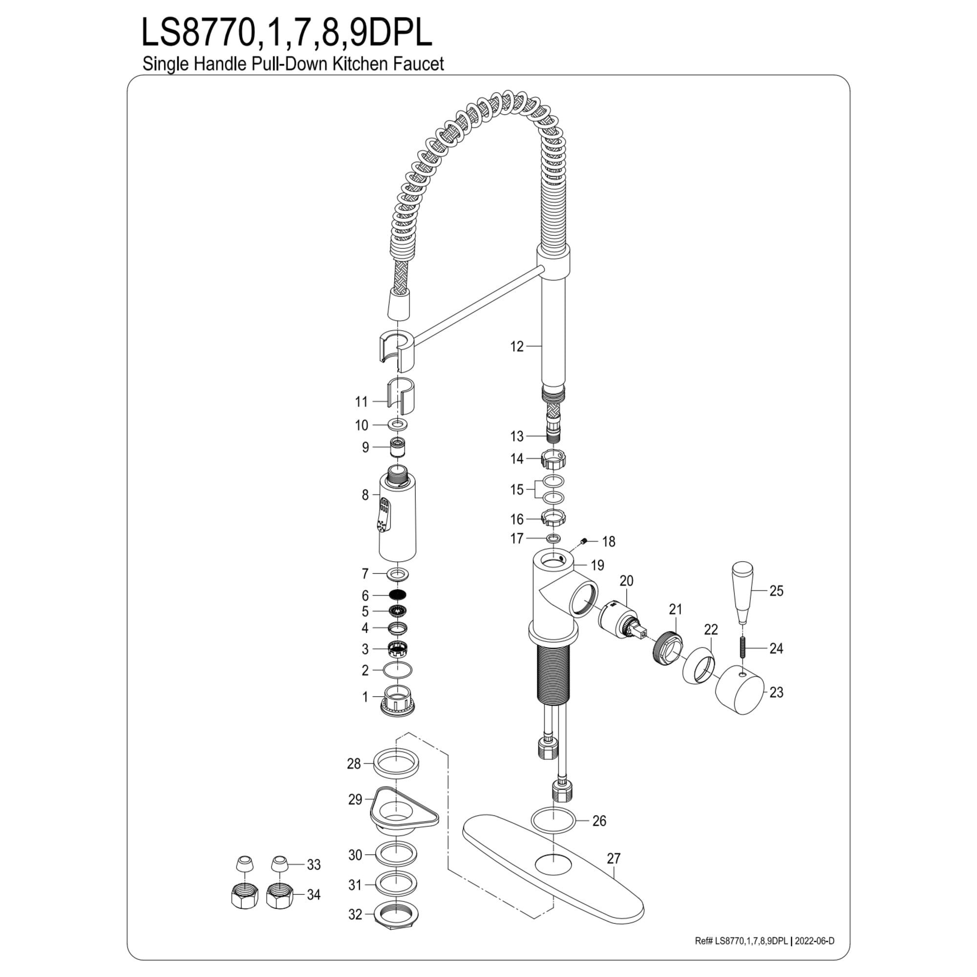 Gourmetier LS8777DPL Paris Single-Handle Deck-Mount Pre-Rinse Kitchen Faucet, Matte Black/Polished Chrome