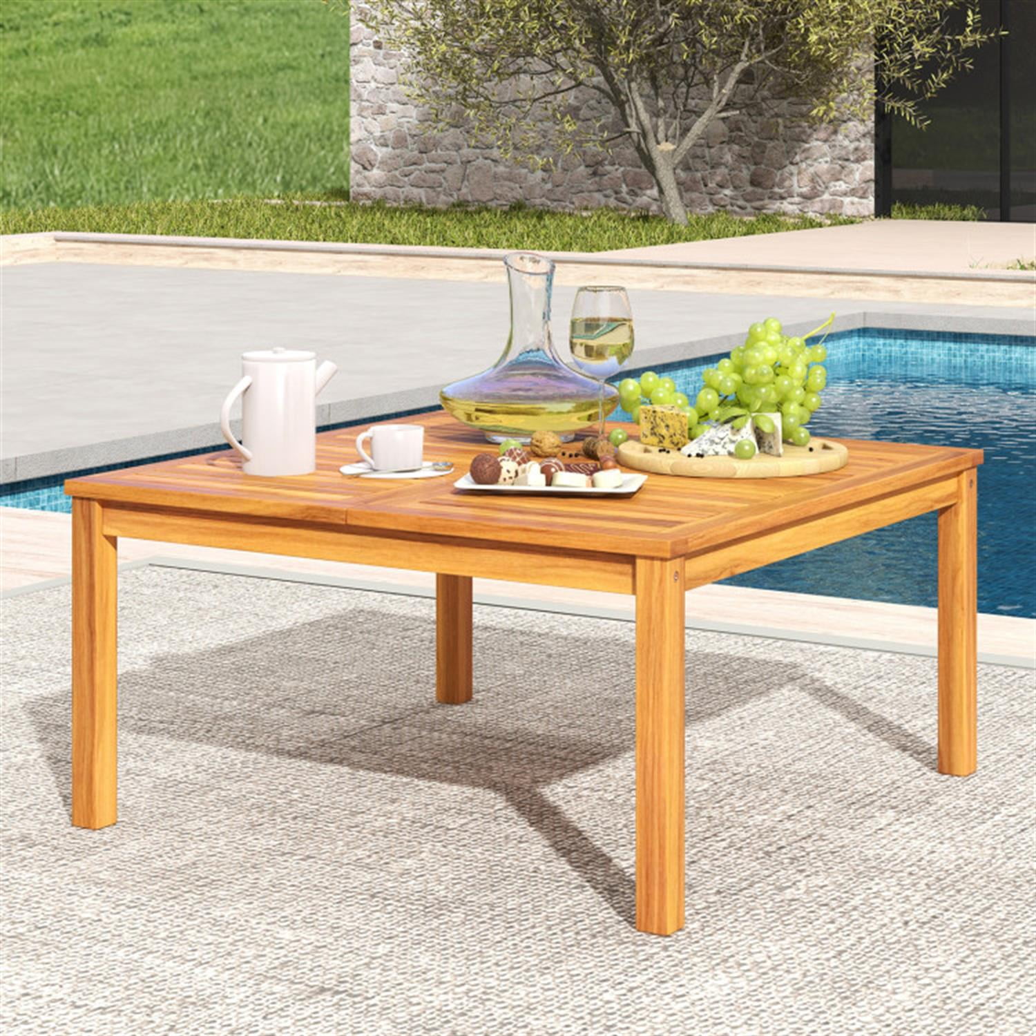 Demi Bonn Patio Outdoor Dining Table, 35" Acacia Wood Dining Square Bistro Table with 1.96" Umbrella Hole, Beige