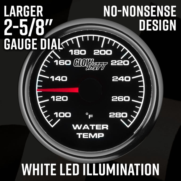 GlowShift 2-5/8" Black & White Racing Series Water Coolant Temperature  Gauge Kit - Walmart.com