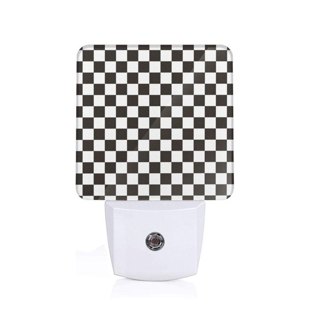 Balery Black and White Checkerboard Luz Nocturna LED con Sensor Automático, Enchufe con Sensor Crepuscular, Luz Suave de 0.5W para Dormitorio, Pasillo, Baño-EU