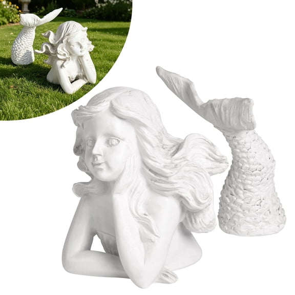 SOMETHING DIFFERENT 2-Piece Mermaid Garden Statue Set - Resin Outdoor Decorative Figurine for Yard, Patio & Garden, DIY Paintable